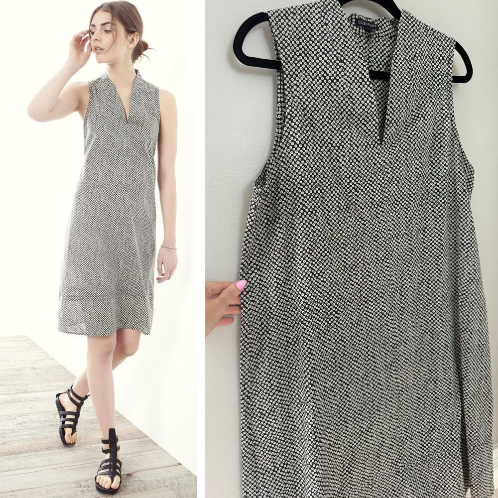 Eileen Fisher Organic Cotton Capsule Minimalist Lagenlook V-Neck Shift Dress M/L
